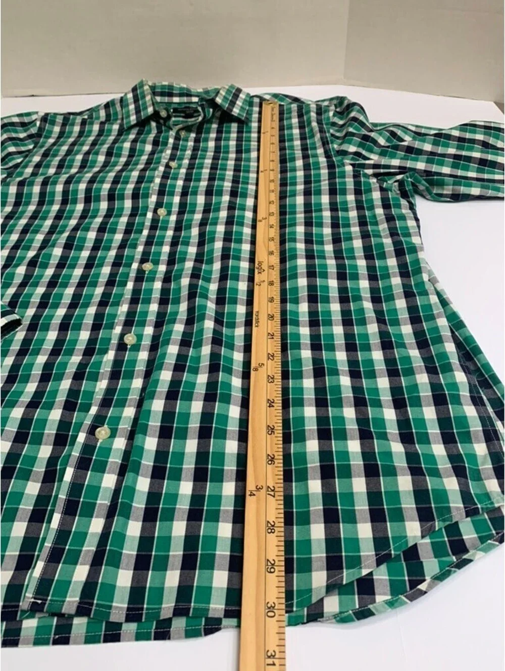 NWOT Banana Republic Mens XL 17-17 1/2 35-36 No Iron Slim Fit Shirt Green Check